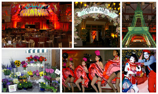 Paris, Eiffel Tower Party Rentals, Moulin Rouge Theme Party Decor